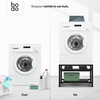 Bodo® - Wasmachine Verhoger - Wasmachine Verhoger Met Uitschuifbare plank - Wasmachine opbouwmeubel - Wasmachine Sokkel - Universeel - Zwart