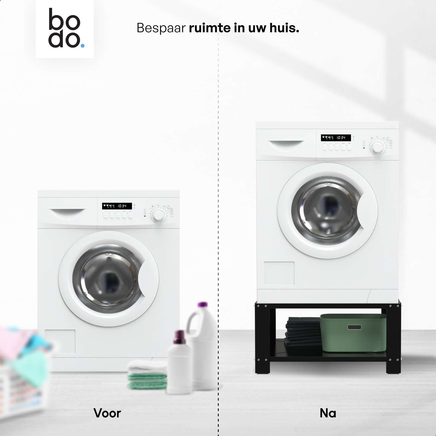 Bodo® - Wasmachine Verhoger - Wasmachine opbouwmeubel - Wasmachine verhoger met Legplank - Wasmachine Sokkel - Universeel - Zwart