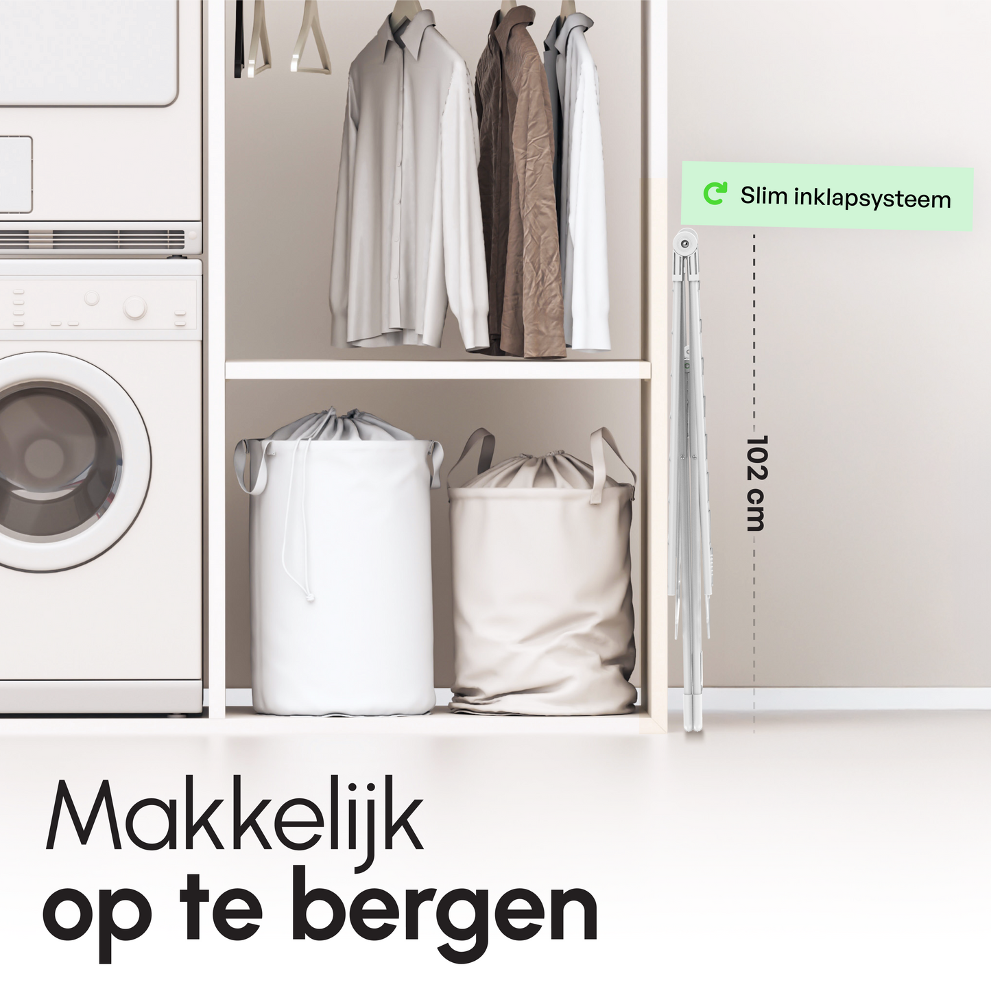 Bodo® Inklapbaar Droogrek met Zijvleugels - 24m Drooglengte - Wit