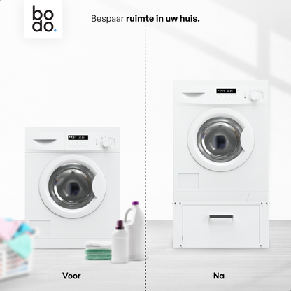 Bodo® - Wasmachine Verhoger - Wasmachine Verhoger Met Opberglade - Wasmachine opbouwmeubel - Wasmachine Sokkel - Universeel - Wit