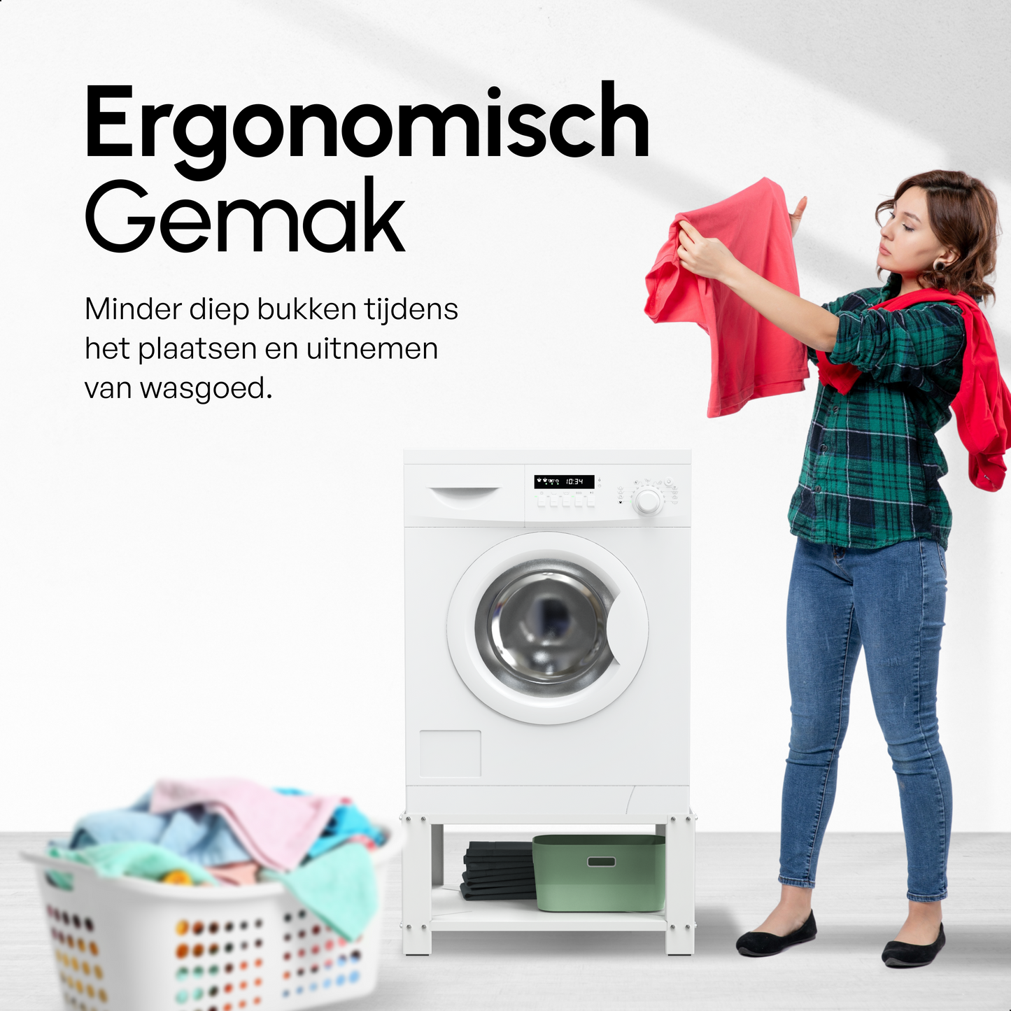 Bodo® - Wasmachine Verhoger - Wasmachine opbouwmeubel - Wasmachine verhoger met Legplank - Wasmachine Sokkel - Universeel - Wit