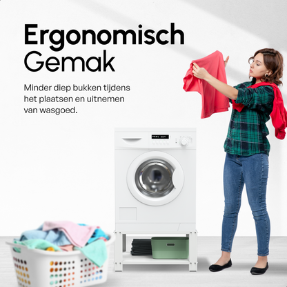 Bodo® - Wasmachine Verhoger - Wasmachine opbouwmeubel - Wasmachine verhoger met Legplank - Wasmachine Sokkel - Universeel - Wit