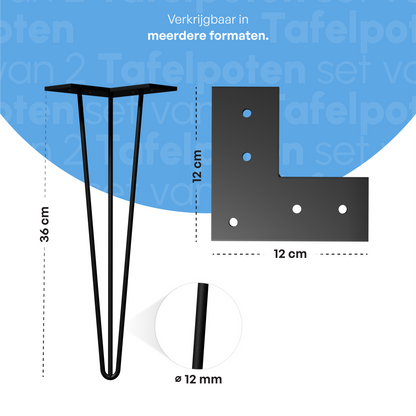 Bodo® Industriële Hairpin tafelpoten set 4 stuks – 36 cm – Zwart