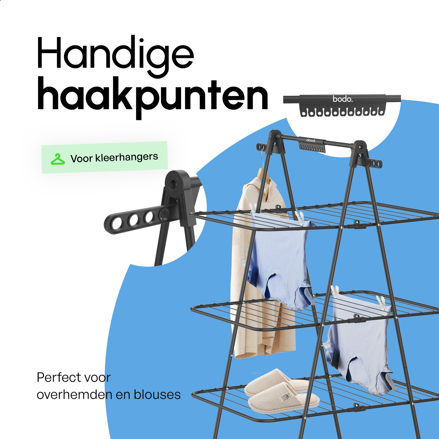 Bodo® Inklapbare Droogtoren – Staand Wasrek met 3 Niveaus - Zwart