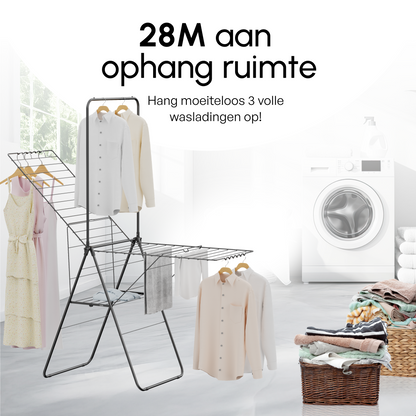 Wasrek - Droogrek Inklapbaar - 28 meter drooglengte - Zwart – Bodo