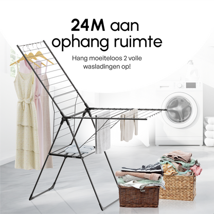 Bodo® Inklapbaar Droogrek met Zijvleugels - 24m Drooglengte - Zwart