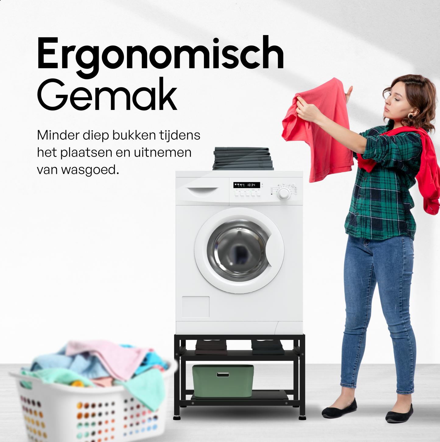 Bodo® - Wasmachine Verhoger - Wasmachine Verhoger Met Uitschuifbare plank - Wasmachine opbouwmeubel - Wasmachine Sokkel - Universeel - Zwart