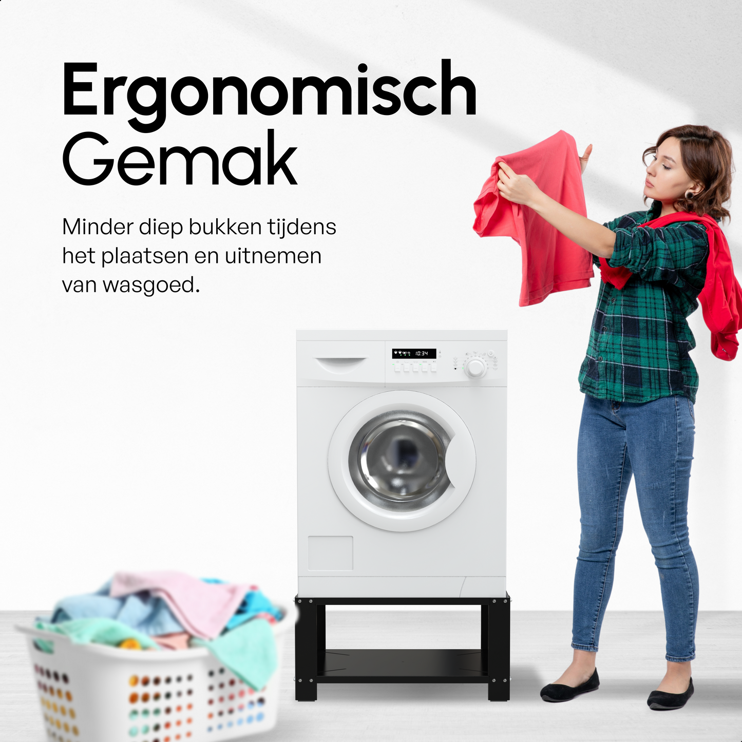 Bodo® - Wasmachine Verhoger - Wasmachine opbouwmeubel - Wasmachine verhoger met Legplank - Wasmachine Sokkel - Universeel - Zwart