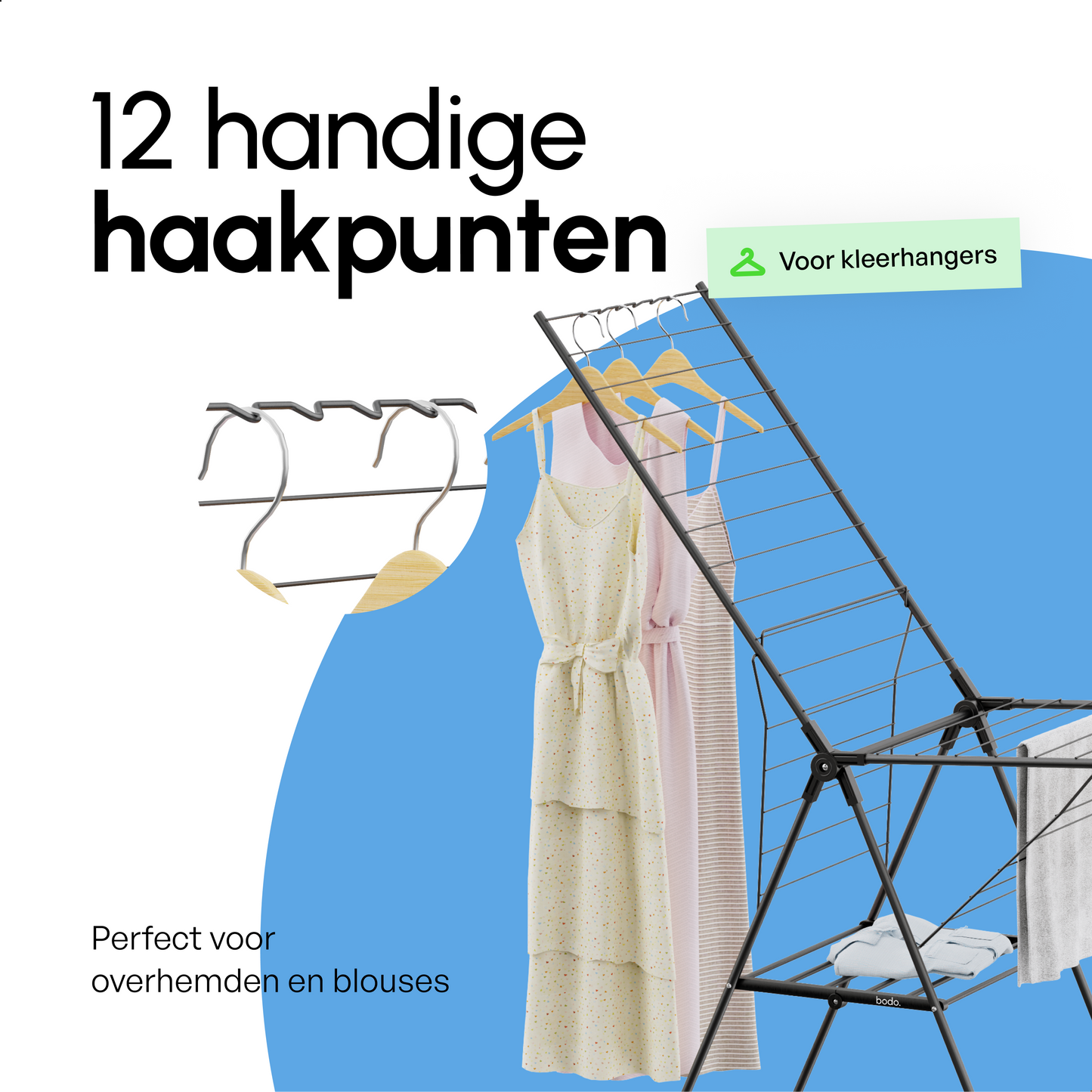 Bodo® Inklapbaar Droogrek met Zijvleugels - 24m Drooglengte - Zwart