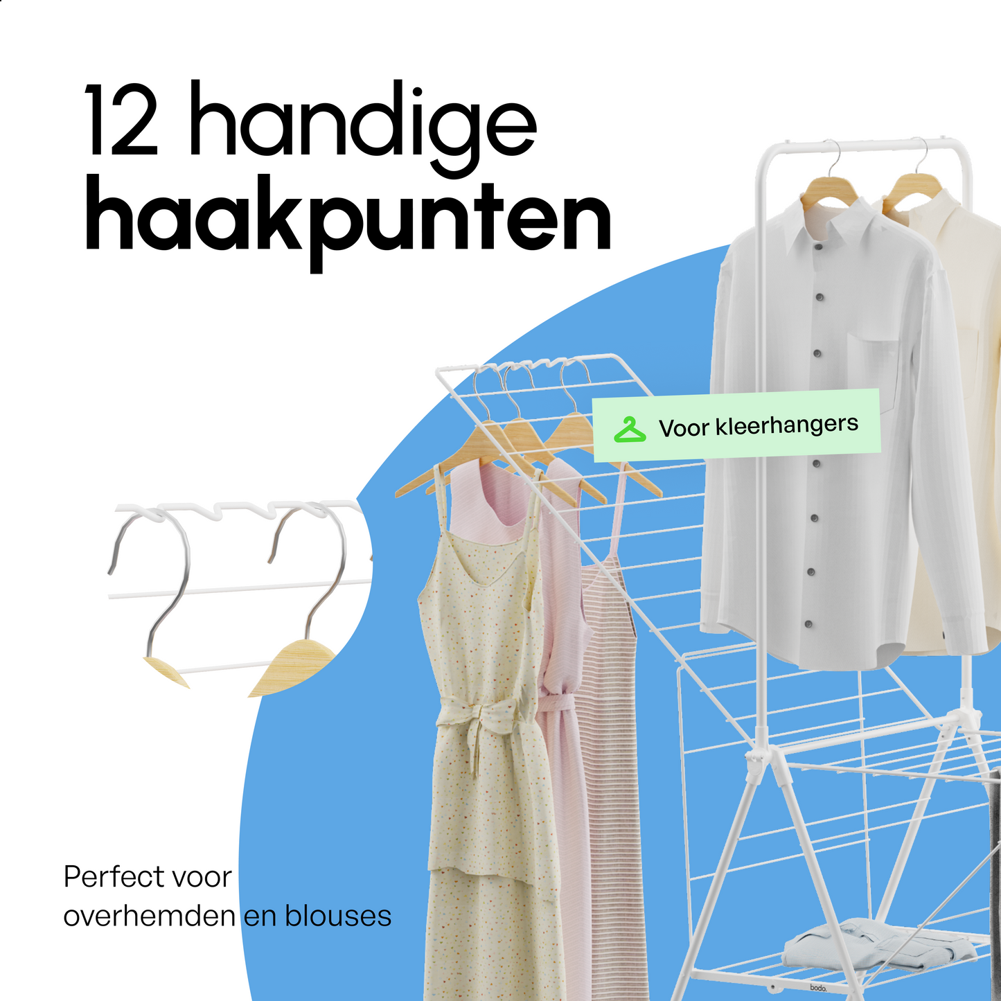 Wasrek - Droogrek Inklapbaar - 28 meter drooglengte - Wit – Bodo