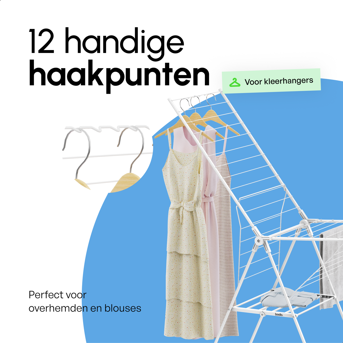 Bodo® Inklapbaar Droogrek met Zijvleugels - 24m Drooglengte - Wit