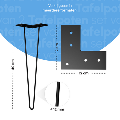 Bodo® Industriële Hairpin tafelpoten set 4 stuks – 40 cm – Zwart