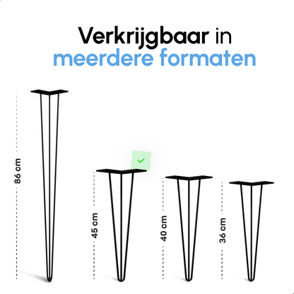 Bodo® Industriële Hairpin tafelpoten set 4 stuks – 45 cm – Zwart