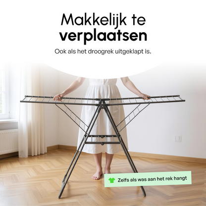 Bodo® Inklapbaar Droogrek met Zijvleugels - 24m Drooglengte - Zwart