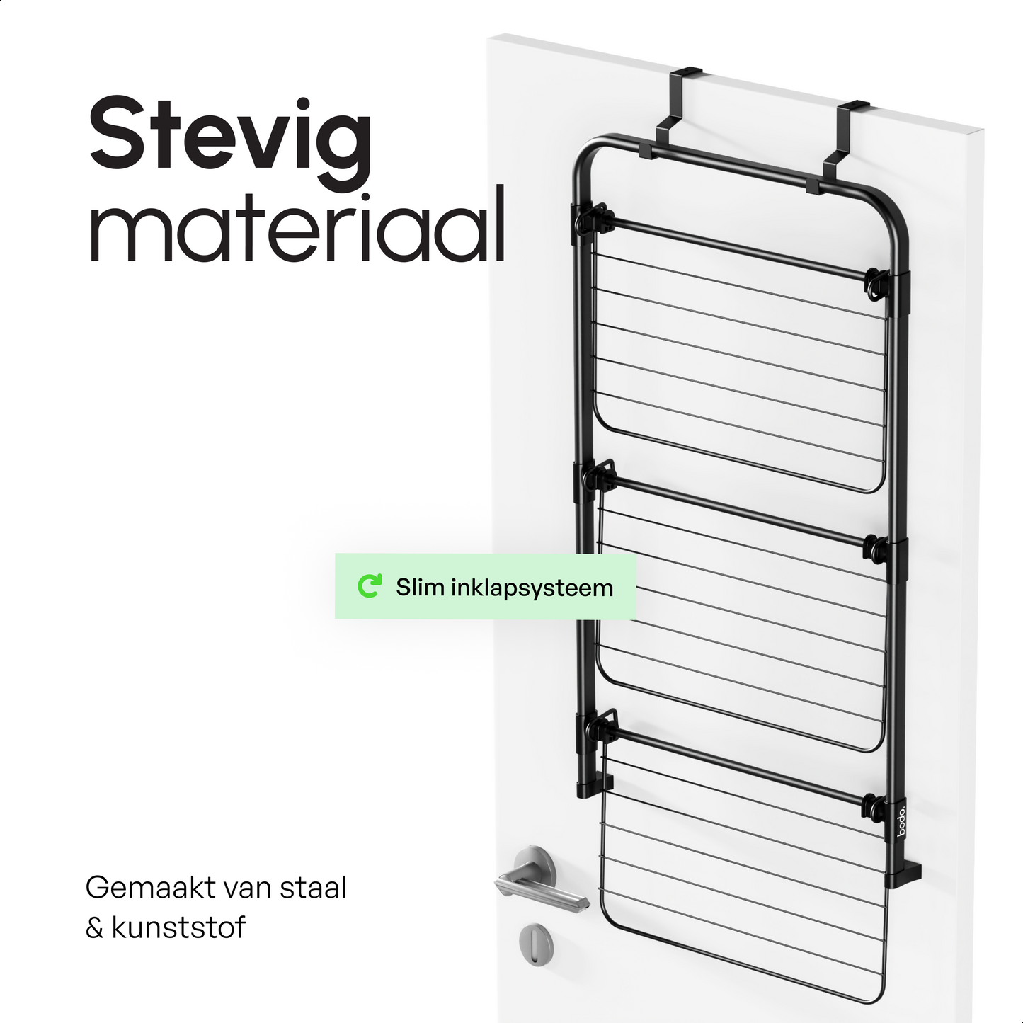 Bodo® Droogrek Hangend - 10m - Ophangbaar aan Deur of Wand - Zwart