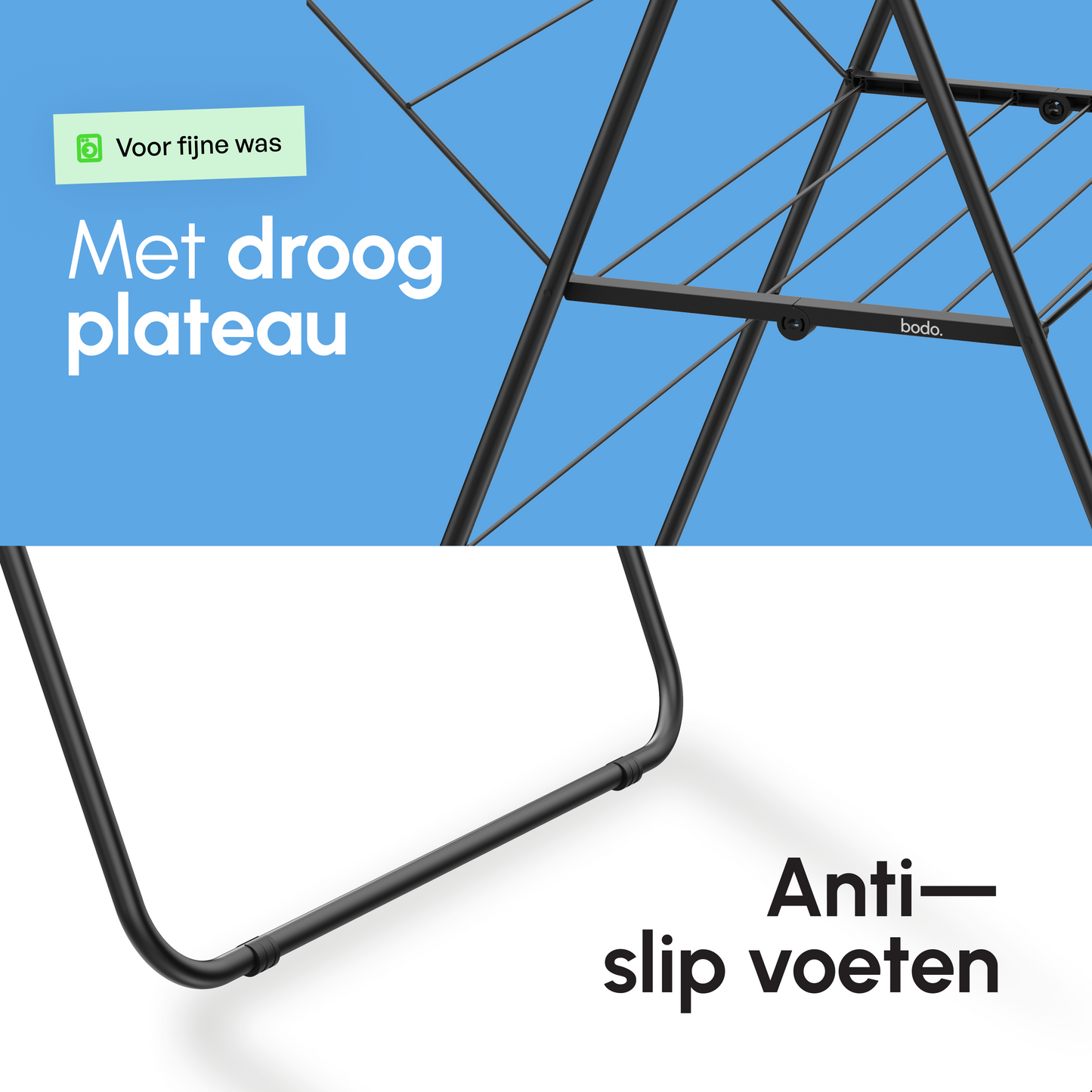 Wasrek - Droogrek Inklapbaar - 28 meter drooglengte - Zwart – Bodo