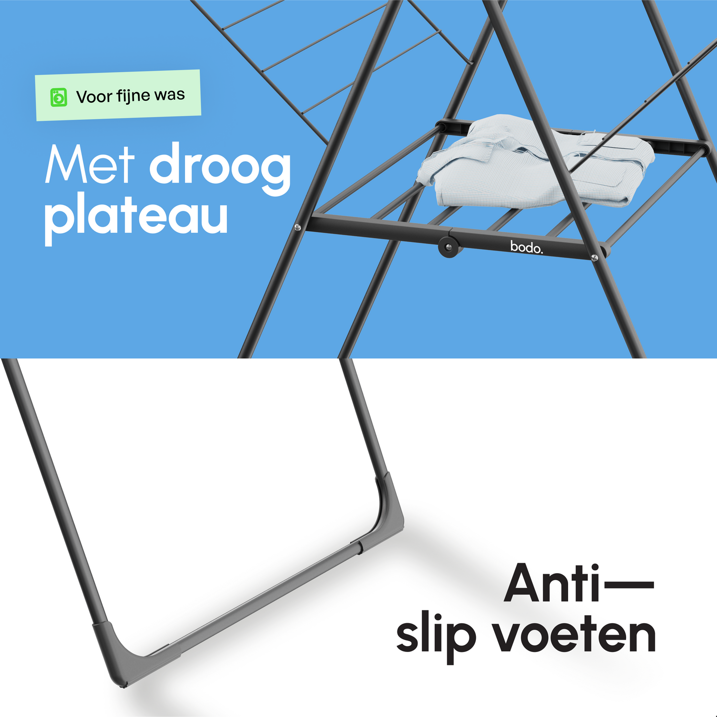 Bodo® Inklapbaar Droogrek met Zijvleugels - 24m Drooglengte - Zwart