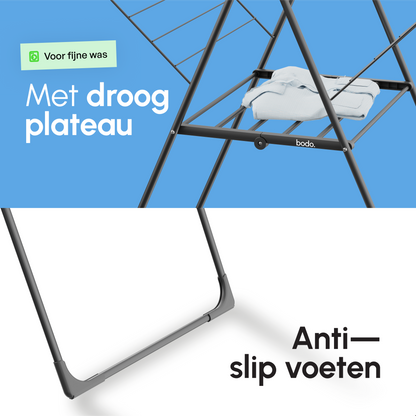 Bodo® Inklapbaar Droogrek met Zijvleugels - 24m Drooglengte - Zwart