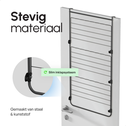 Bodo® Droogrek Hangend - 10m - Ophangbaar aan Deur of Wand - Zwart