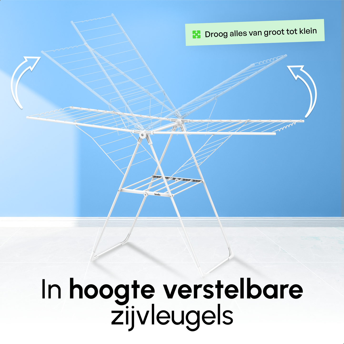 Bodo® Inklapbaar Droogrek met Zijvleugels - 24m Drooglengte - Wit
