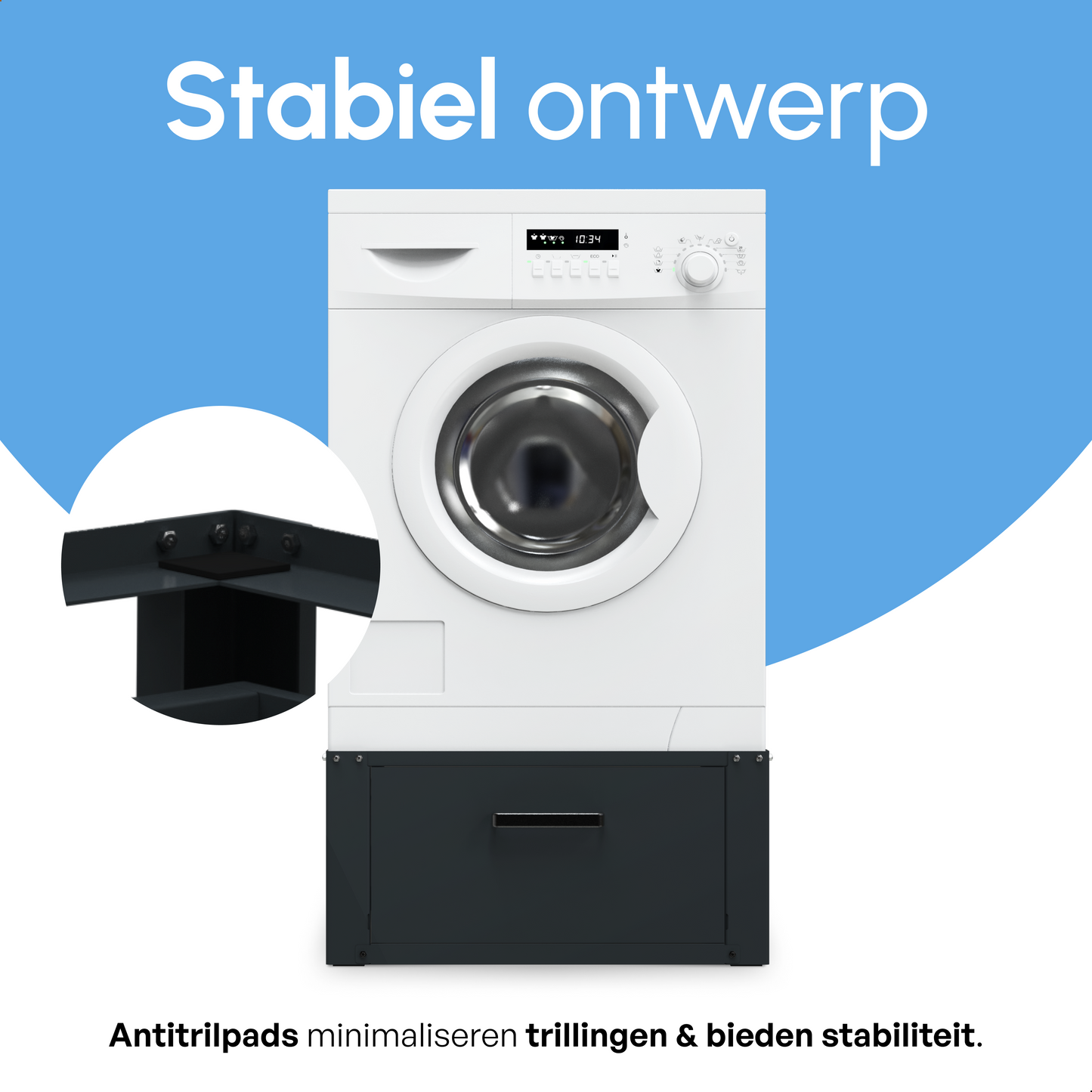 Bodo® - Wasmachine Verhoger Met Opberglade - Zwart - Beschadigd/geretourneerd
