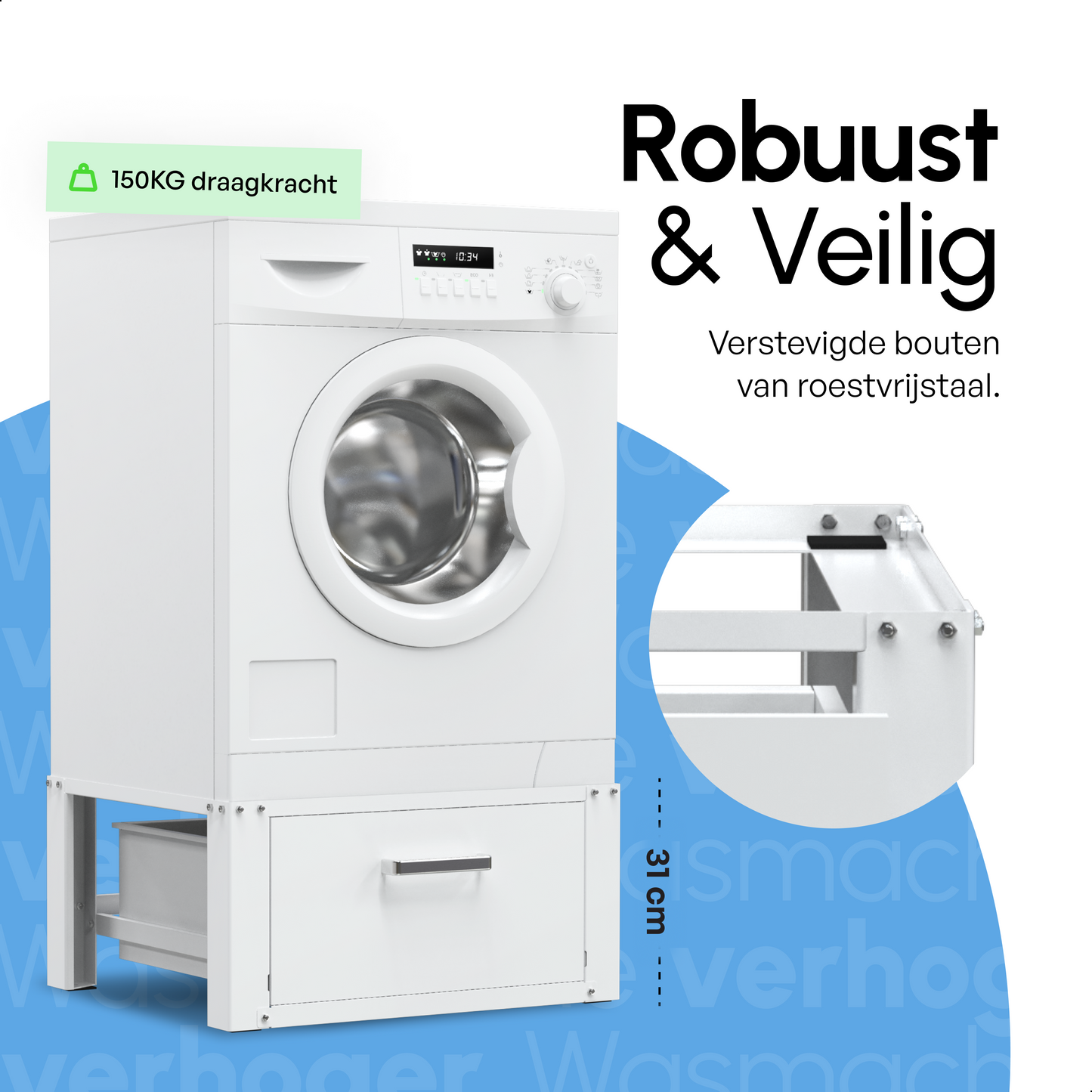 Bodo® - Wasmachine Verhoger Met Opberglade - Wit - Beschadigd/getourneerd