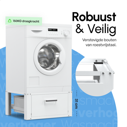 Bodo® - Wasmachine Verhoger Met Opberglade - Wit - Beschadigd/getourneerd