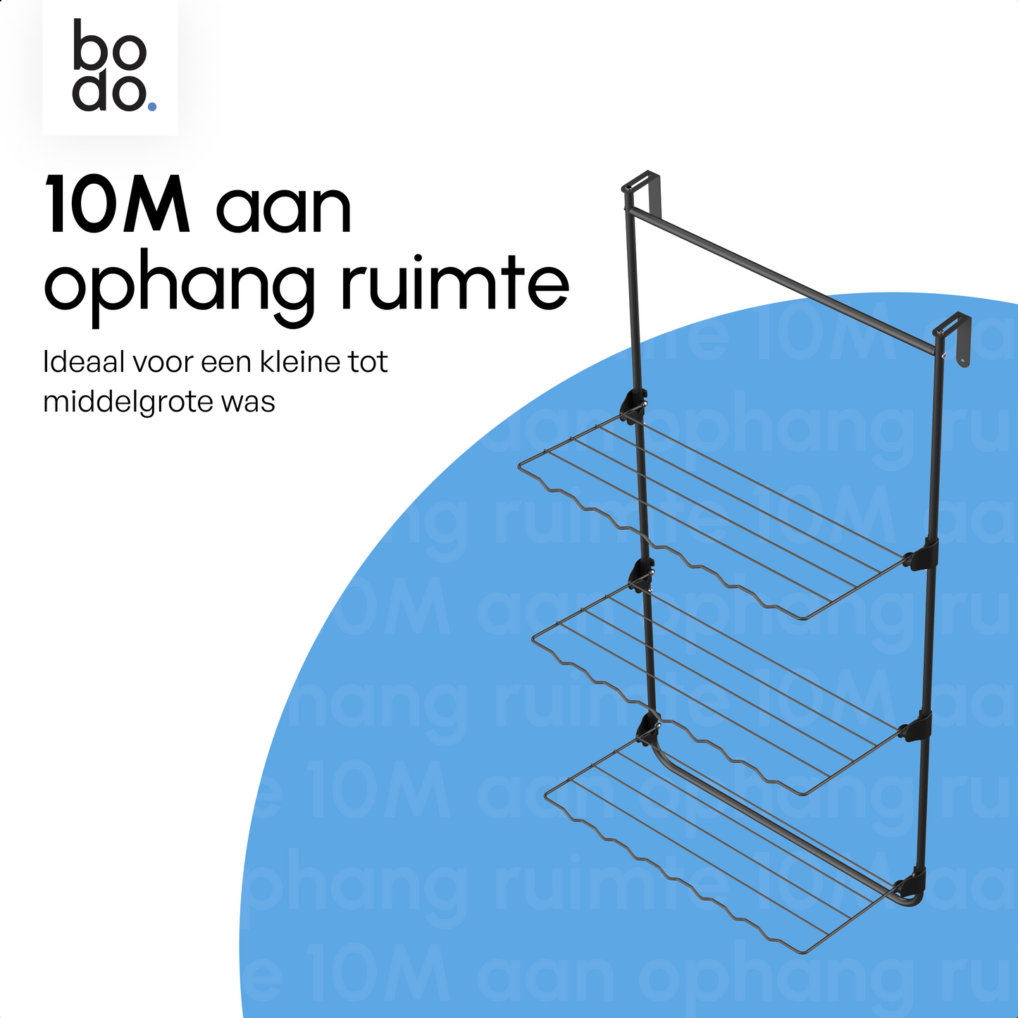 Bodo® Droogrek Hangend - 10m - Ophangbaar aan Deur of Wand - Zwart