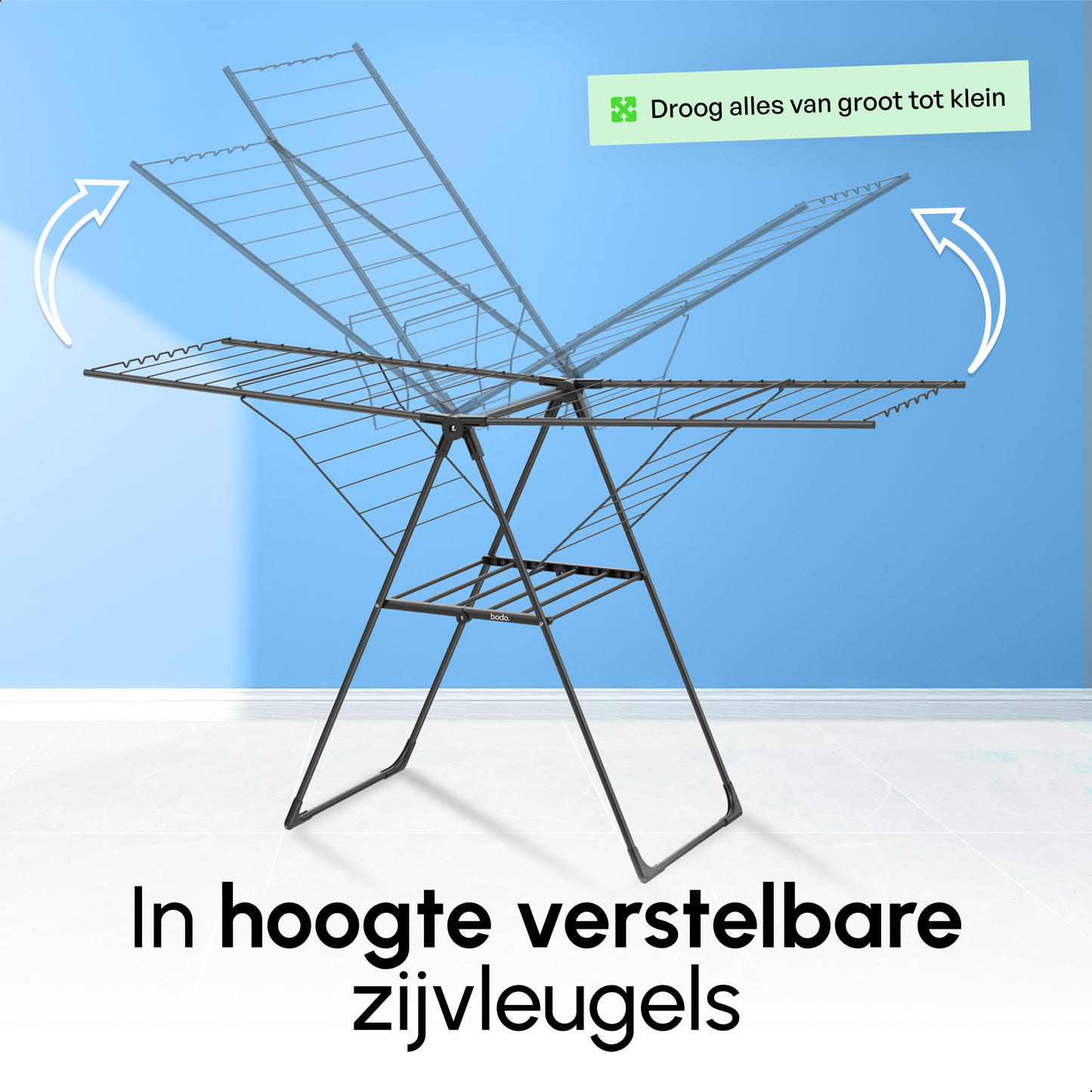 Bodo® Inklapbaar Droogrek met Zijvleugels - 24m Drooglengte - Zwart