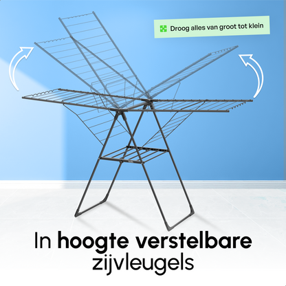 Bodo® Inklapbaar Droogrek met Zijvleugels - 24m Drooglengte - Zwart