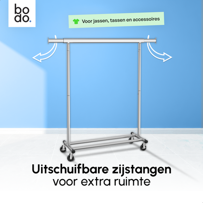 Kledingrek op Wieltjes - Opbergruimte - Extra Brede Kledingstang - Zwart - Bodo