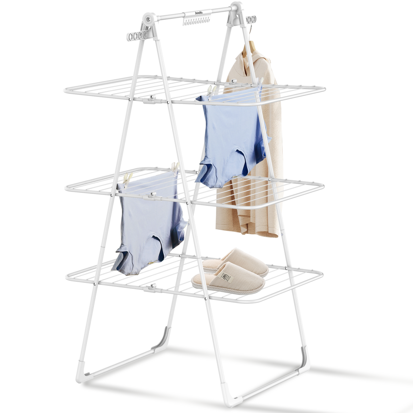 Bodo® Inklapbare Droogtoren – Staand Wasrek met 3 Niveaus - Wit
