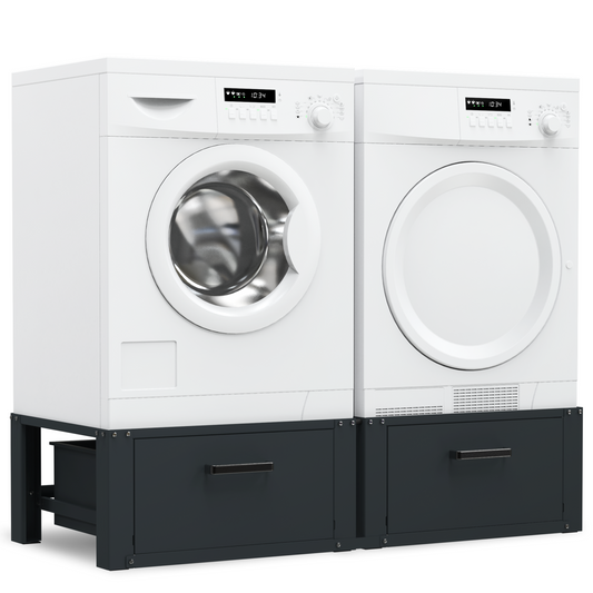 Bodo® - Wasmachine Verhoger - Dubbele Wasmachine Verhoger Met Opberglade - Wasmachine opbouwmeubel - Wasmachine Sokkel - Universeel - Zwart