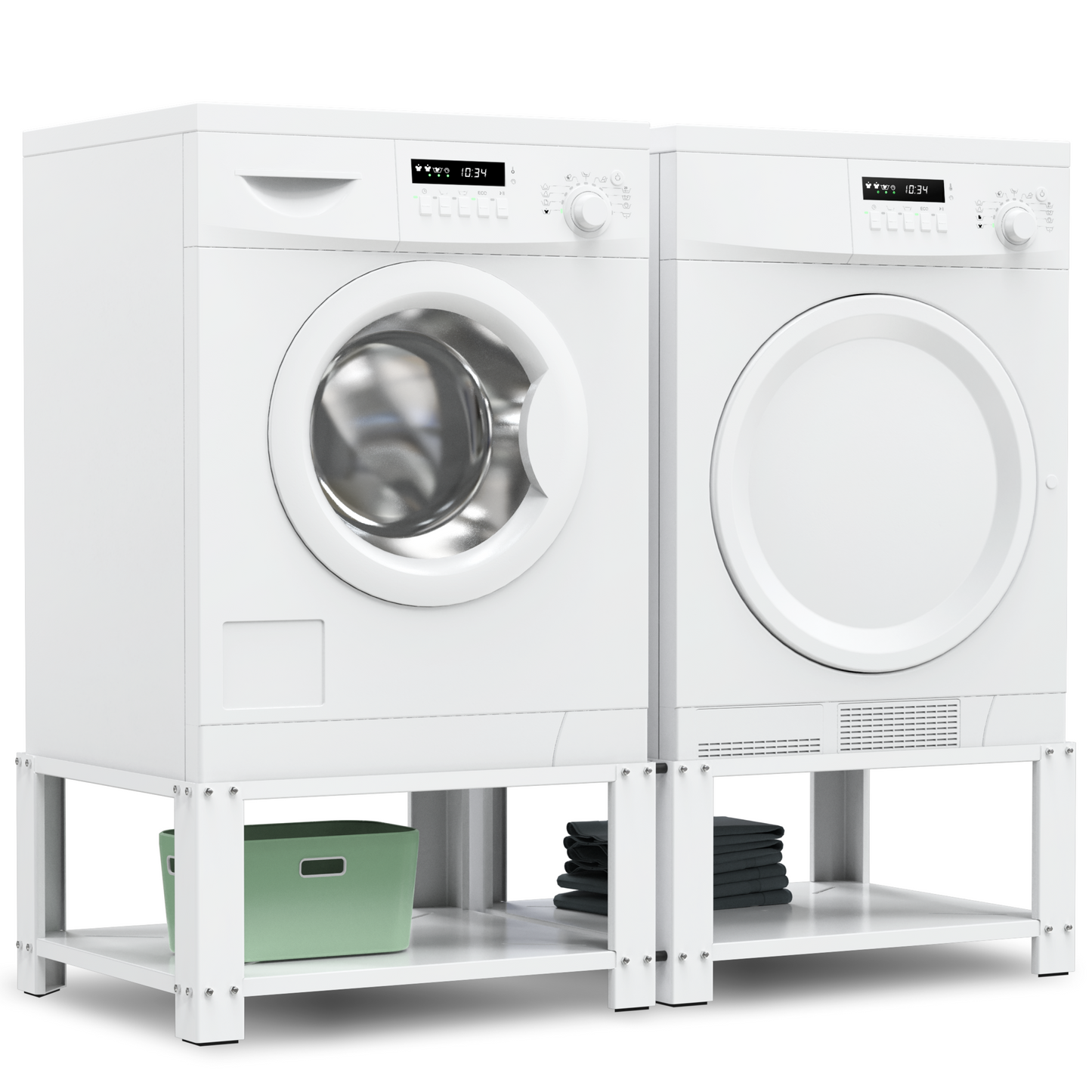 Bodo® - Wasmachine Verhoger - Dubbele Wasmachine Verhoger Met Legplank - Wasmachine opbouwmeubel - Wasmachine Sokkel - Universeel - Wit