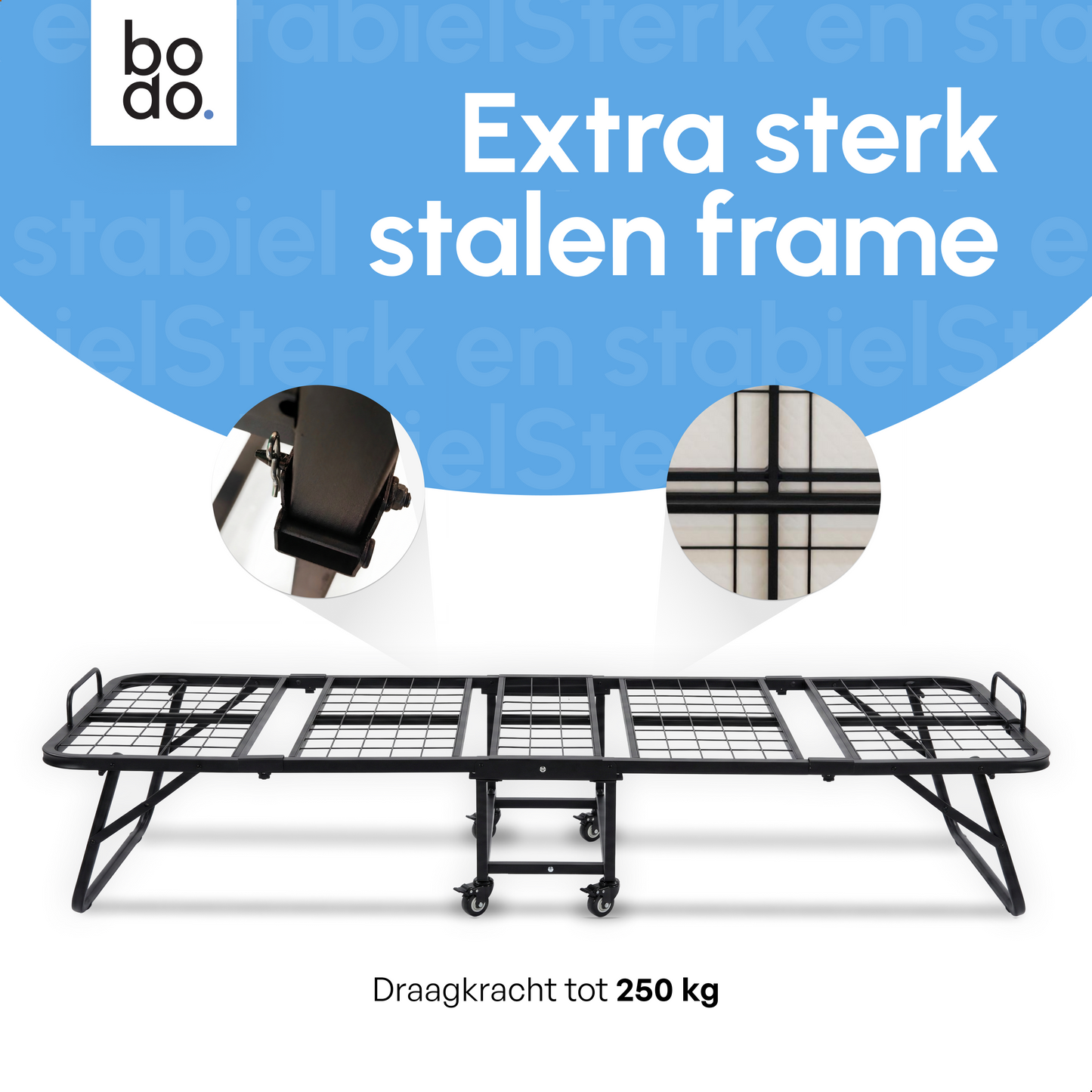 Logeerbed 90×200 met Matras - Vouwbed - Luxe - 250 kg - Zwart - Bodo