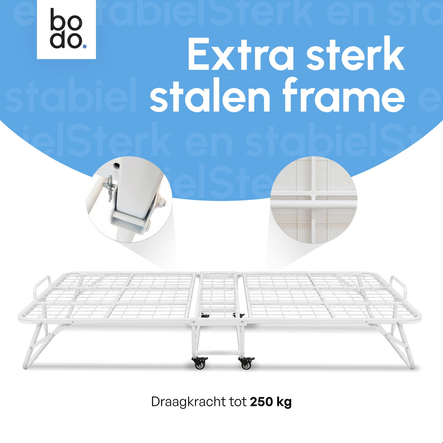 Logeerbed 120×200 met Matras - Vouwbed - Luxe - tot 250 kg - Wit - Bodo