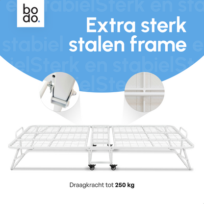 Logeerbed 120×200 met Matras - Vouwbed - Luxe - tot 250 kg - Wit - Bodo