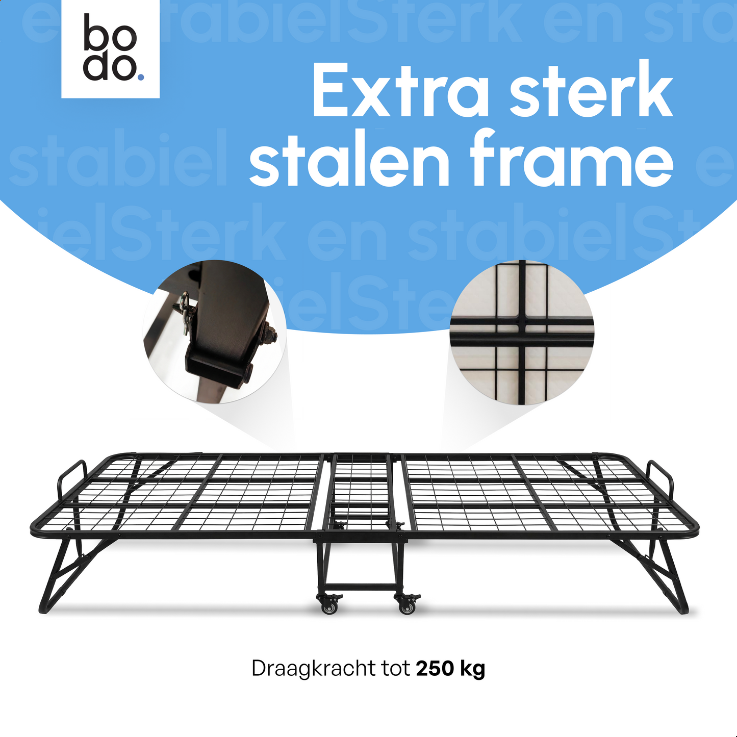 Logeerbed 120×200 met Matras - Vouwbed - Luxe - Tot 250 kg - Zwart - Bodo