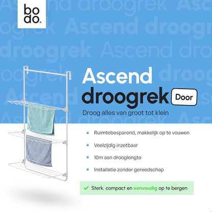 Bodo® Droogrek Hangend - 10m - Ophangbaar aan Deur of Wand - Wit