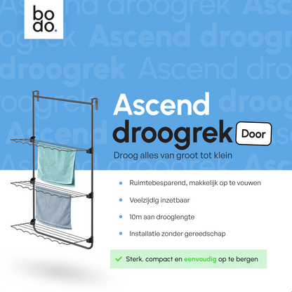 Bodo® Droogrek Hangend - 10m - Ophangbaar aan Deur of Wand - Zwart