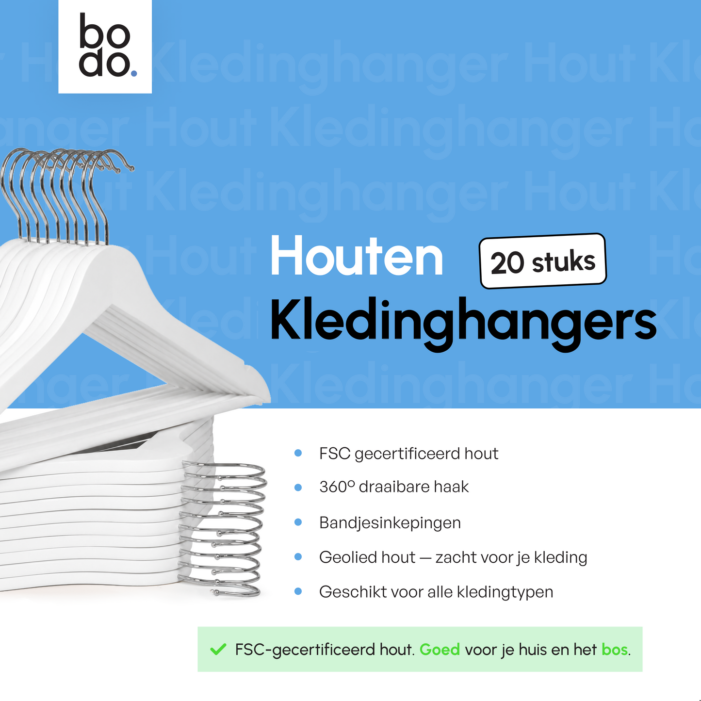 Kledinghangers - 20 stuks - Wit - Bodo