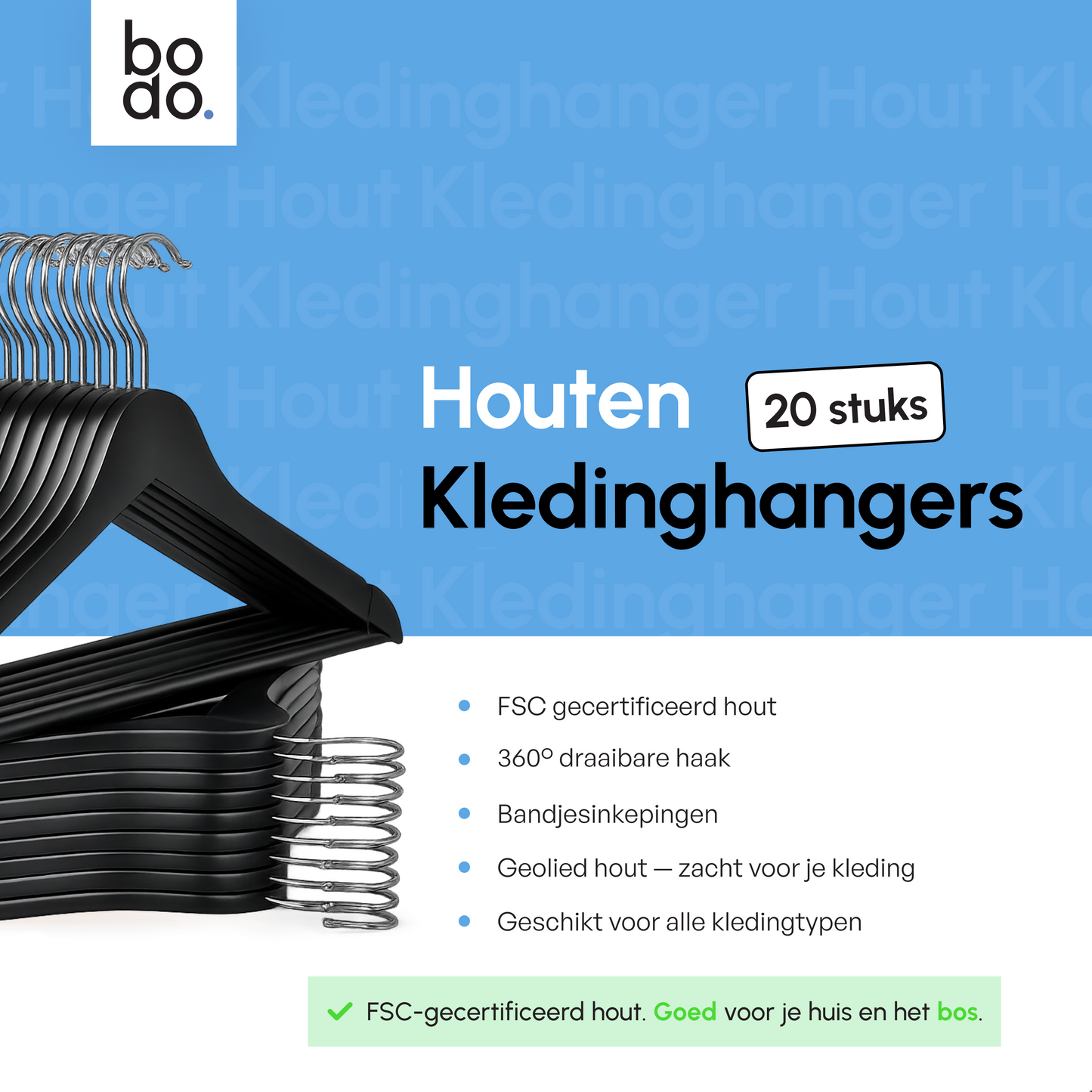 Kledinghangers - 20 stuks - Zwart - Bodo