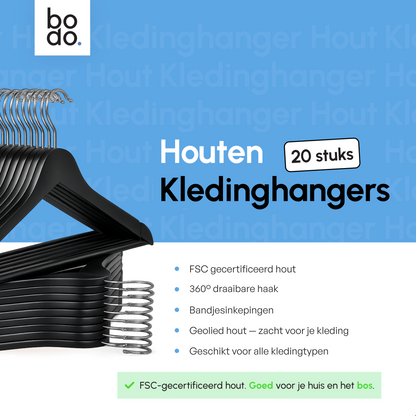 Kledinghangers - 20 stuks - Zwart - Bodo