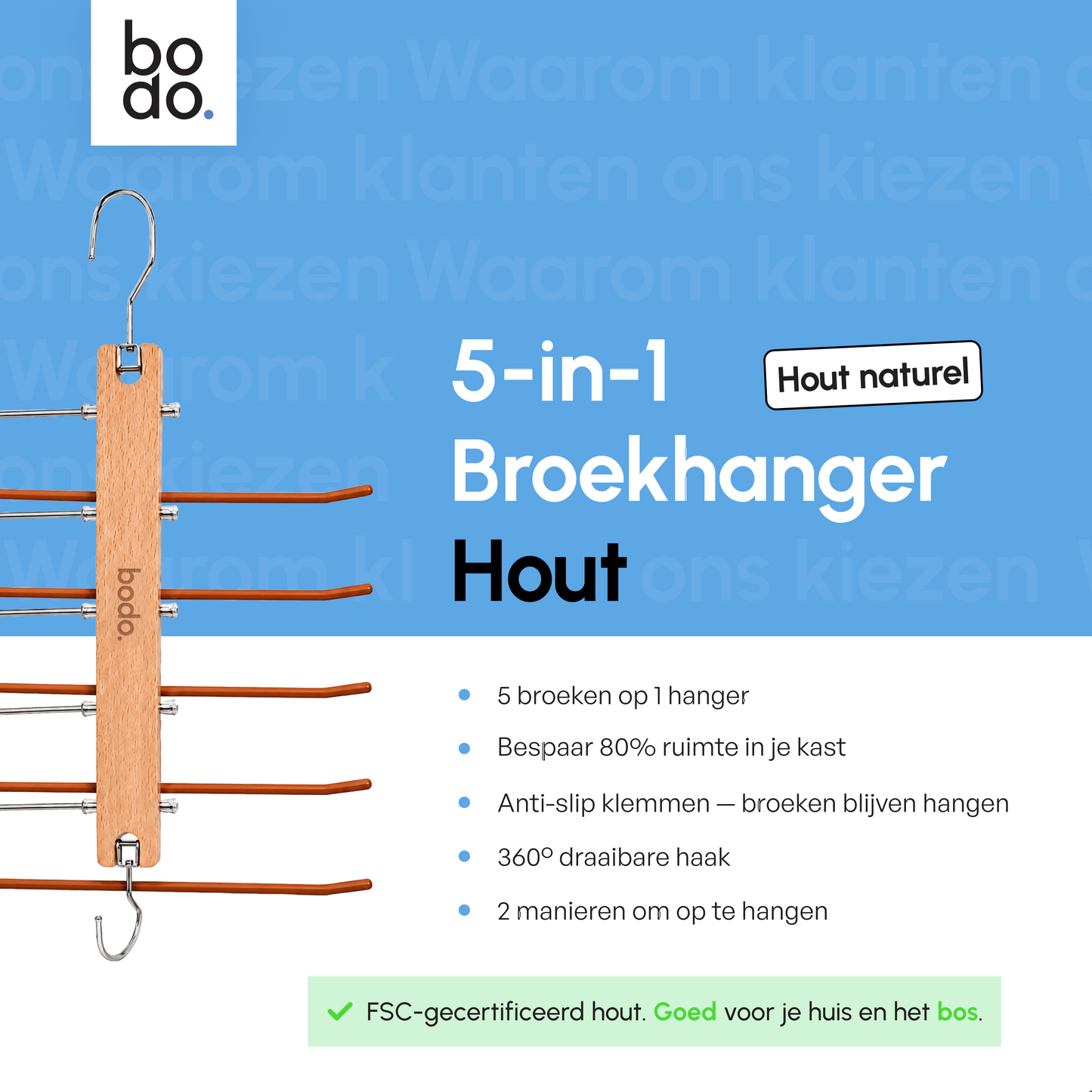 Broekhanger - 2 stuk - Hout- Bodo