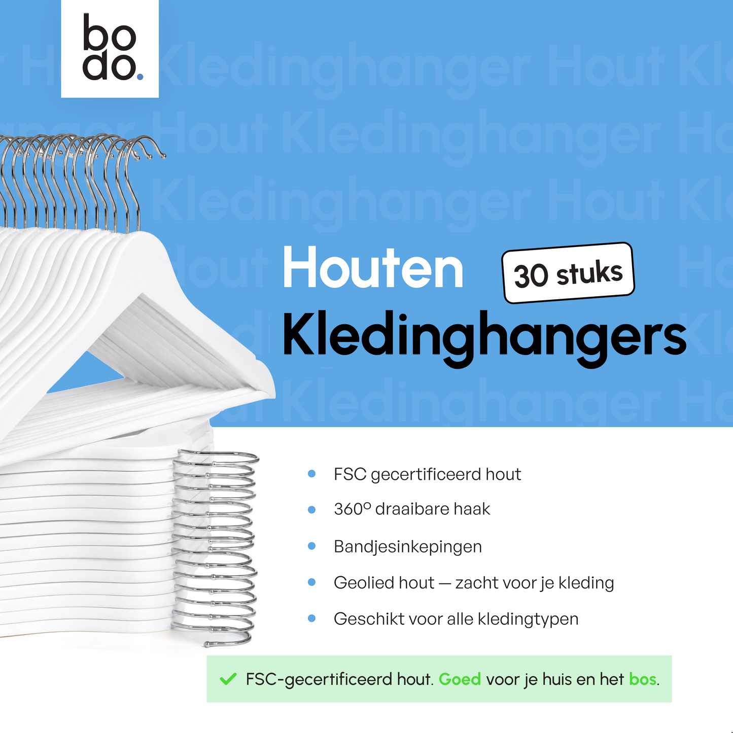 Kledinghangers - 30 stuks - Wit - Bodo