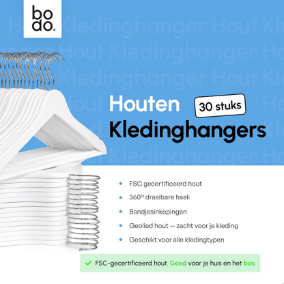 Kledinghangers - 30 stuks - Wit - Bodo
