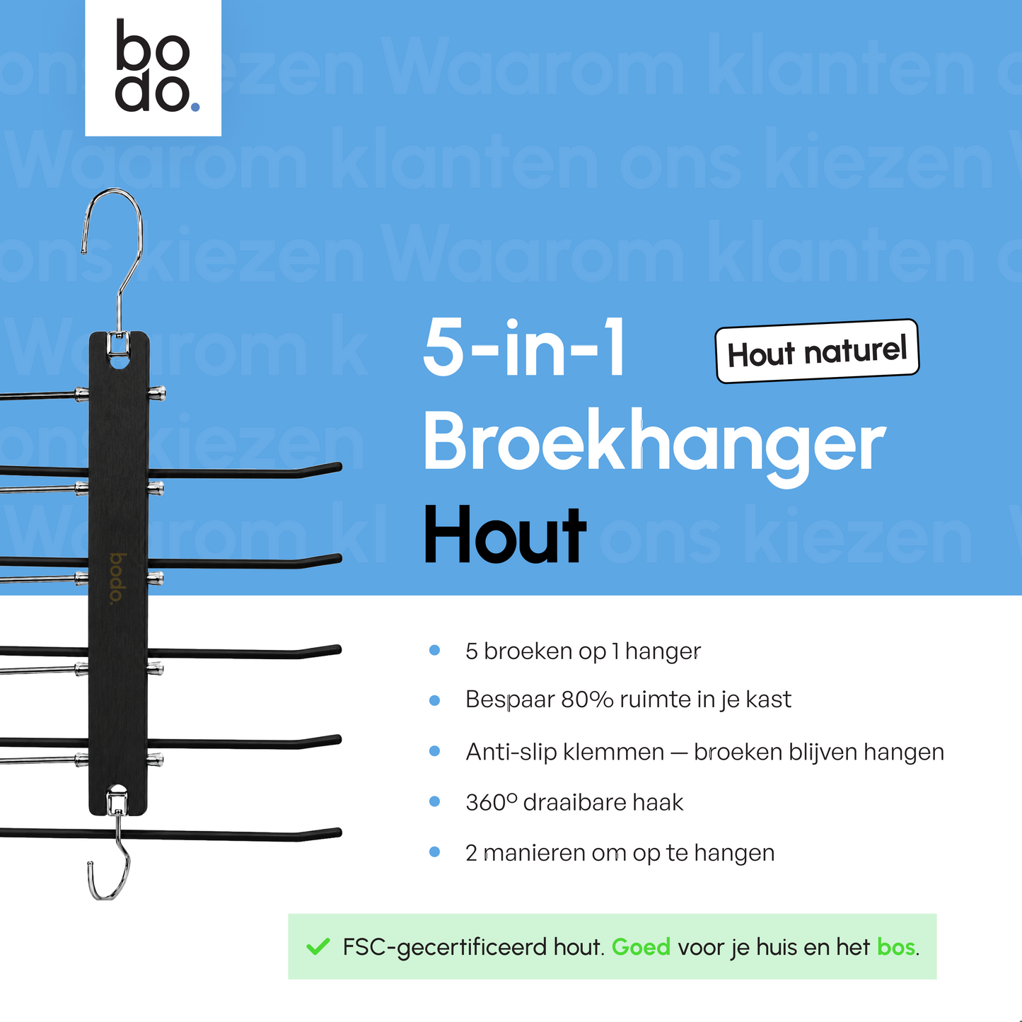 Broekhanger - 2 stuk - Zwart - Bodo