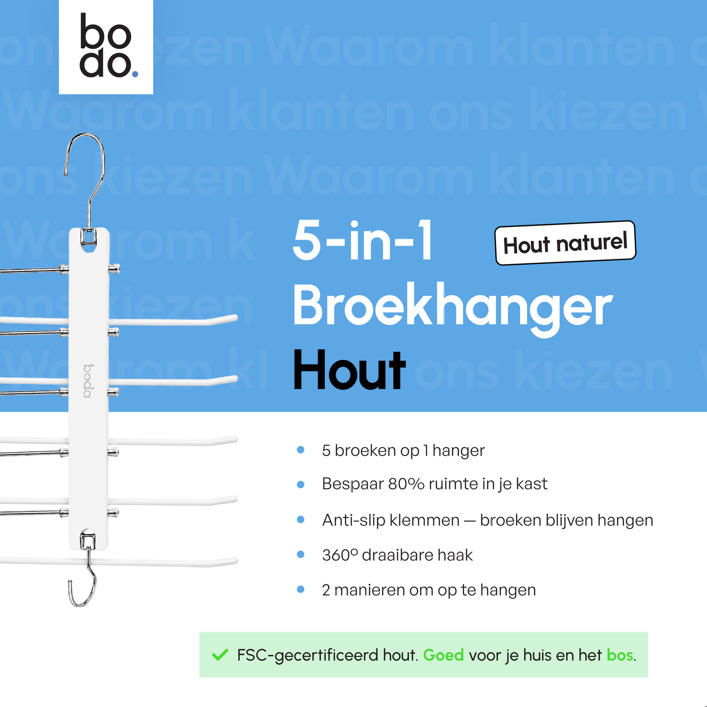 Broekhanger - 2 stuk - Wit- Bodo