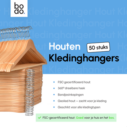 Kledinghangers - 50 stuks - Hout naturel - Bodo