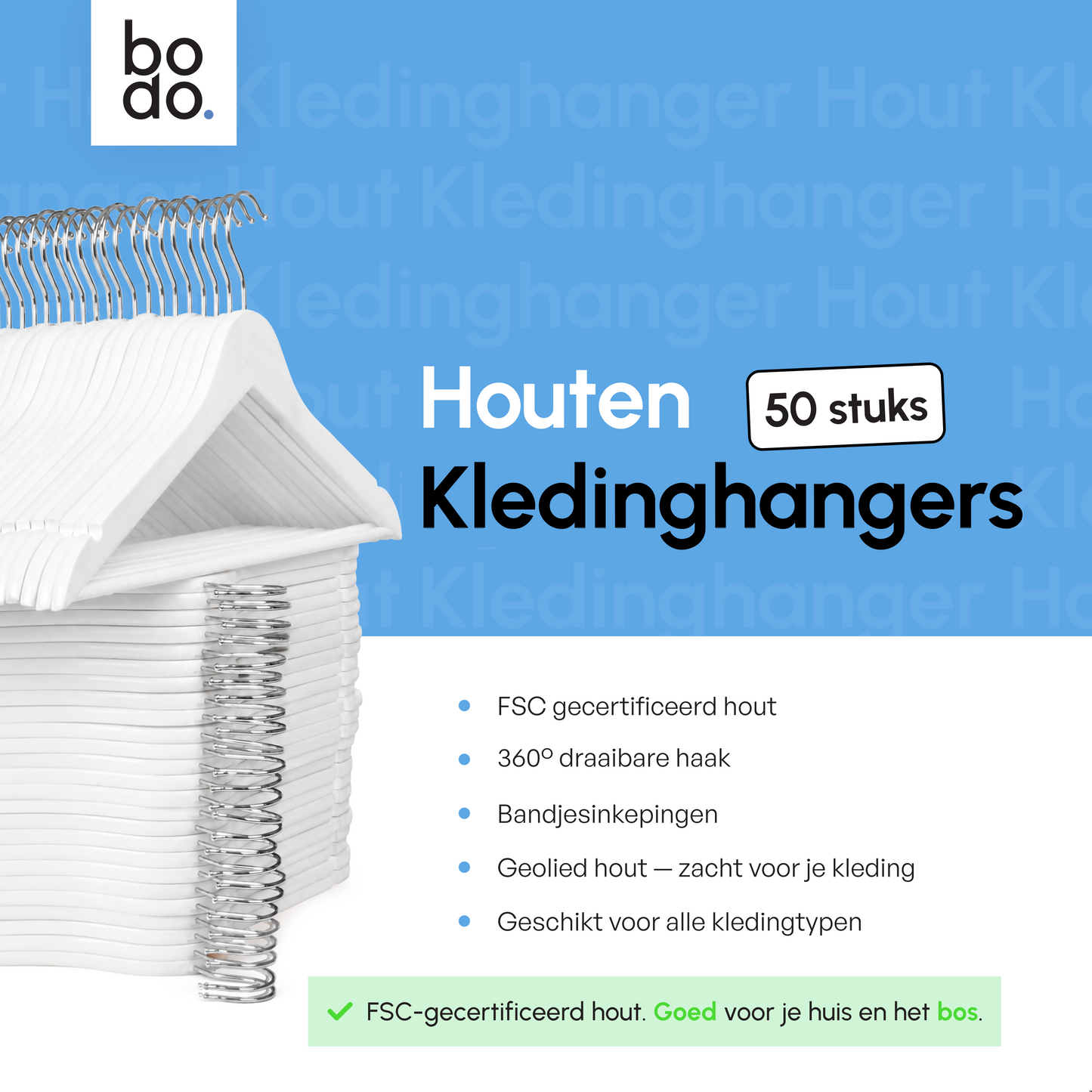 Kledinghangers - 50 stuks - Wit - Bodo